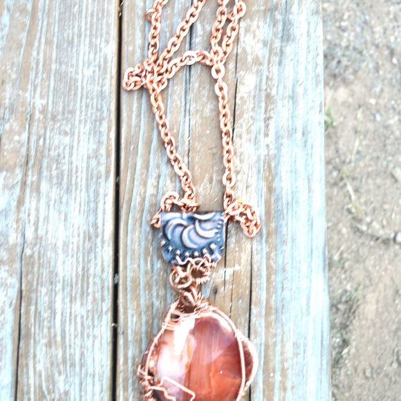 Gigantic Carnelian Pendant Solid Copper Necklace - Picture 5 of 8
